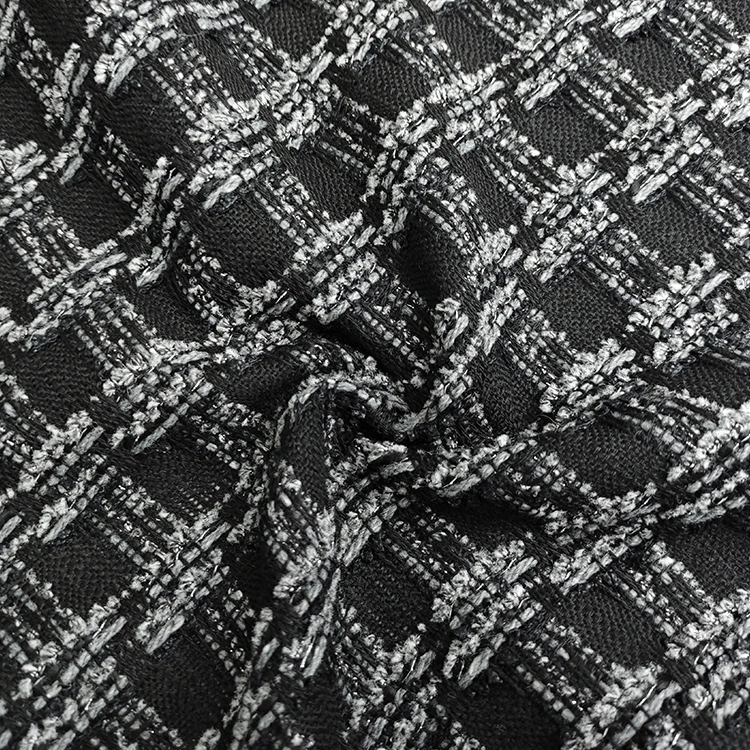 High Quality Wool Polyester Blended Tweed Check Fabric